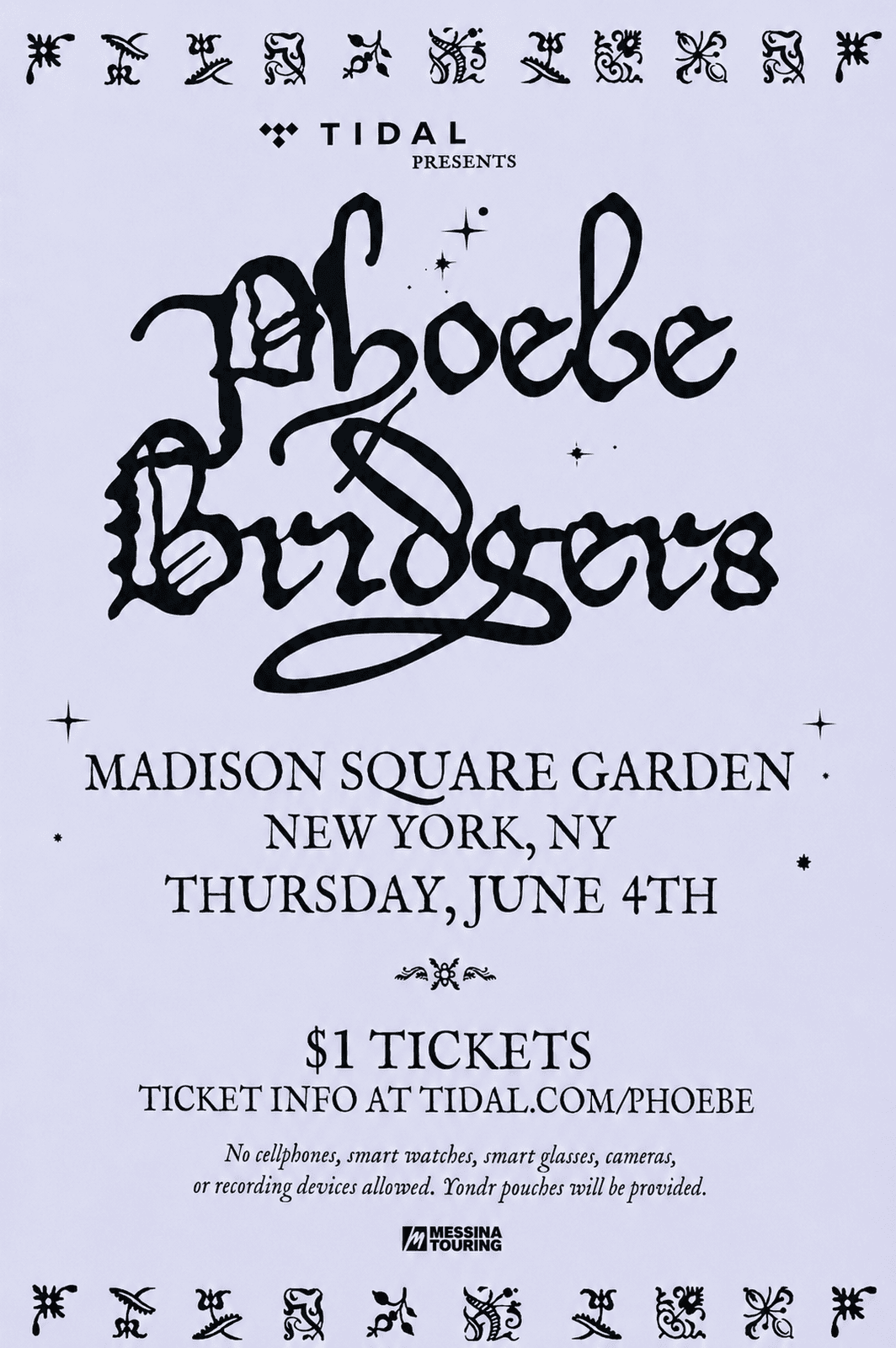 Phoebe Bridgers at Madison Square Garden, New York, Thu, Jun 4, 2026. TIDAL presents.